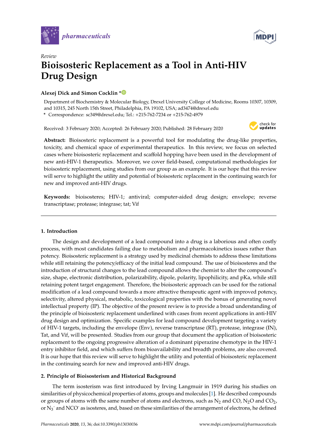 Bioisosteric Replacement As a Tool in Anti-HIV Drug Design