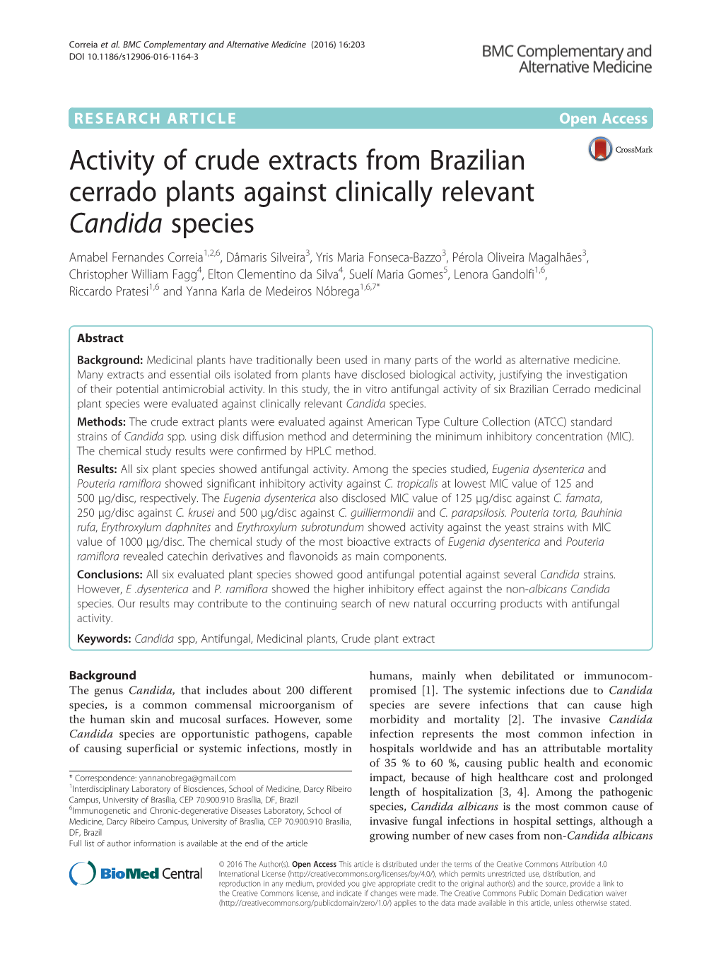 Activity of Crude Extracts from Brazilian Cerrado Plants Against Clinically