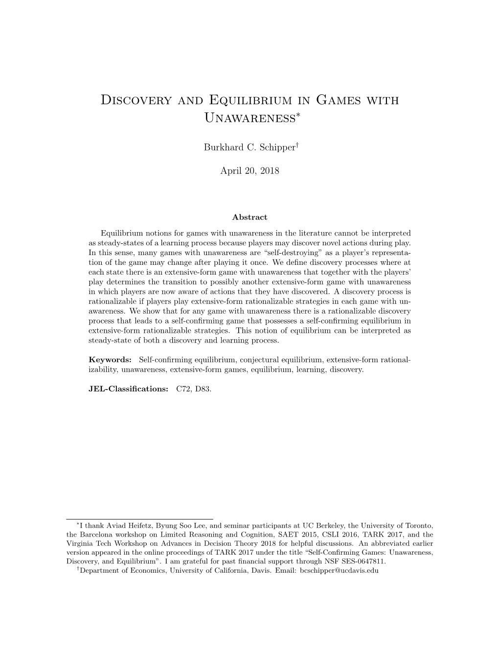 Discovery and Equilibrium in Games with Unawareness∗