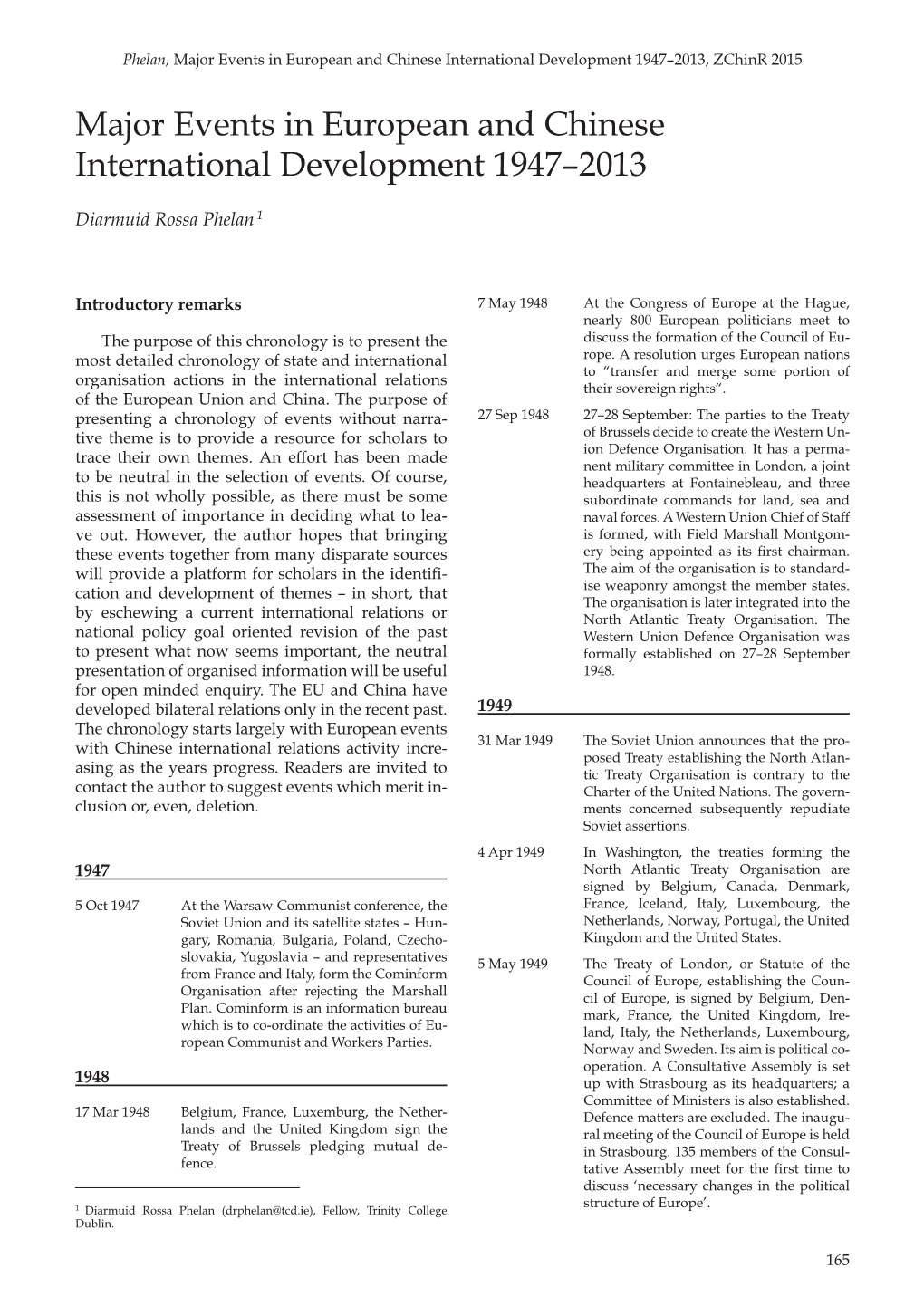 Major Events in European and Chinese International Development 1947–2013, Zchinr 2015