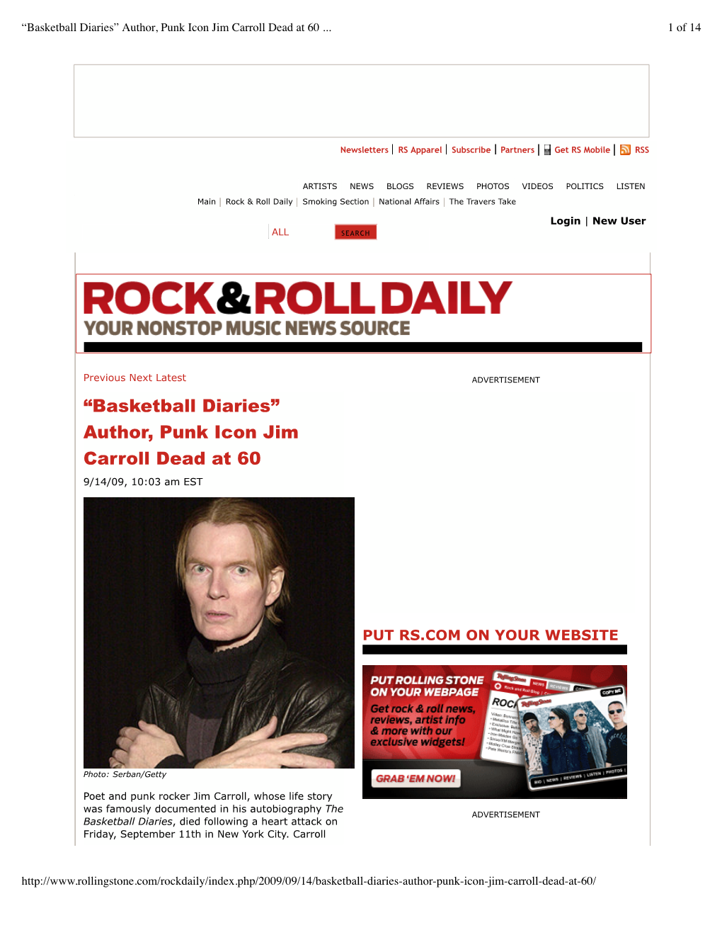Author, Punk Icon Jim Carroll Dead at 60 Rolling Stone