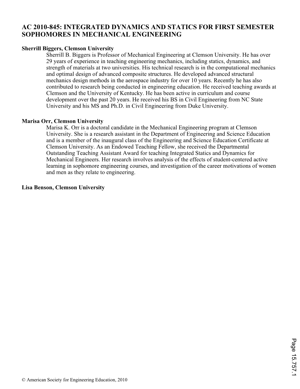 Integrated Dynamics and Statics for First Semester Sophomores in Mechanical Engineering