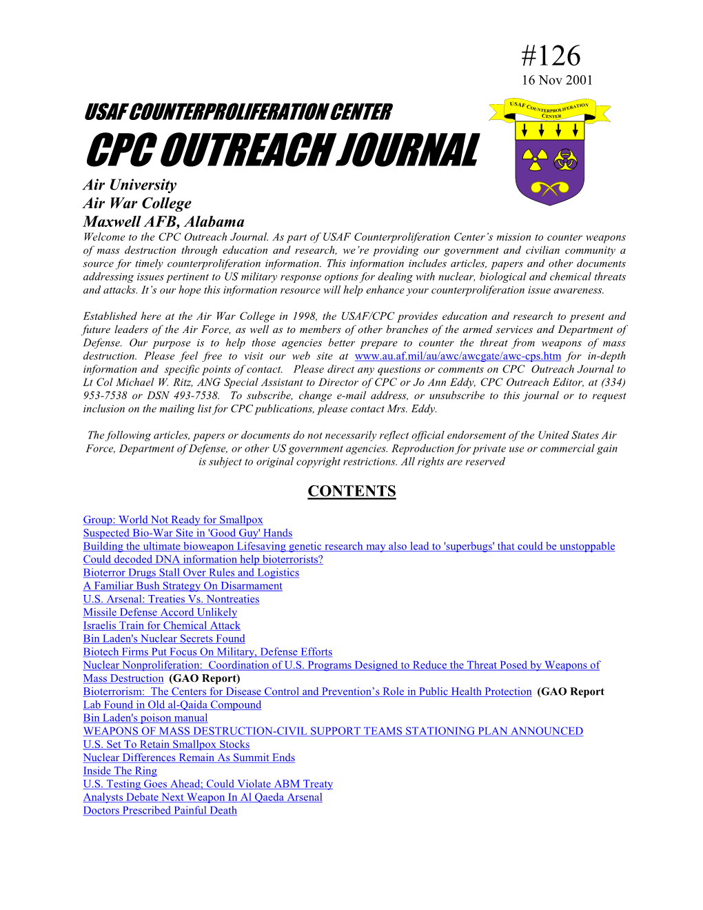USAF Counterproliferation Center CPC Outreach Journal #126