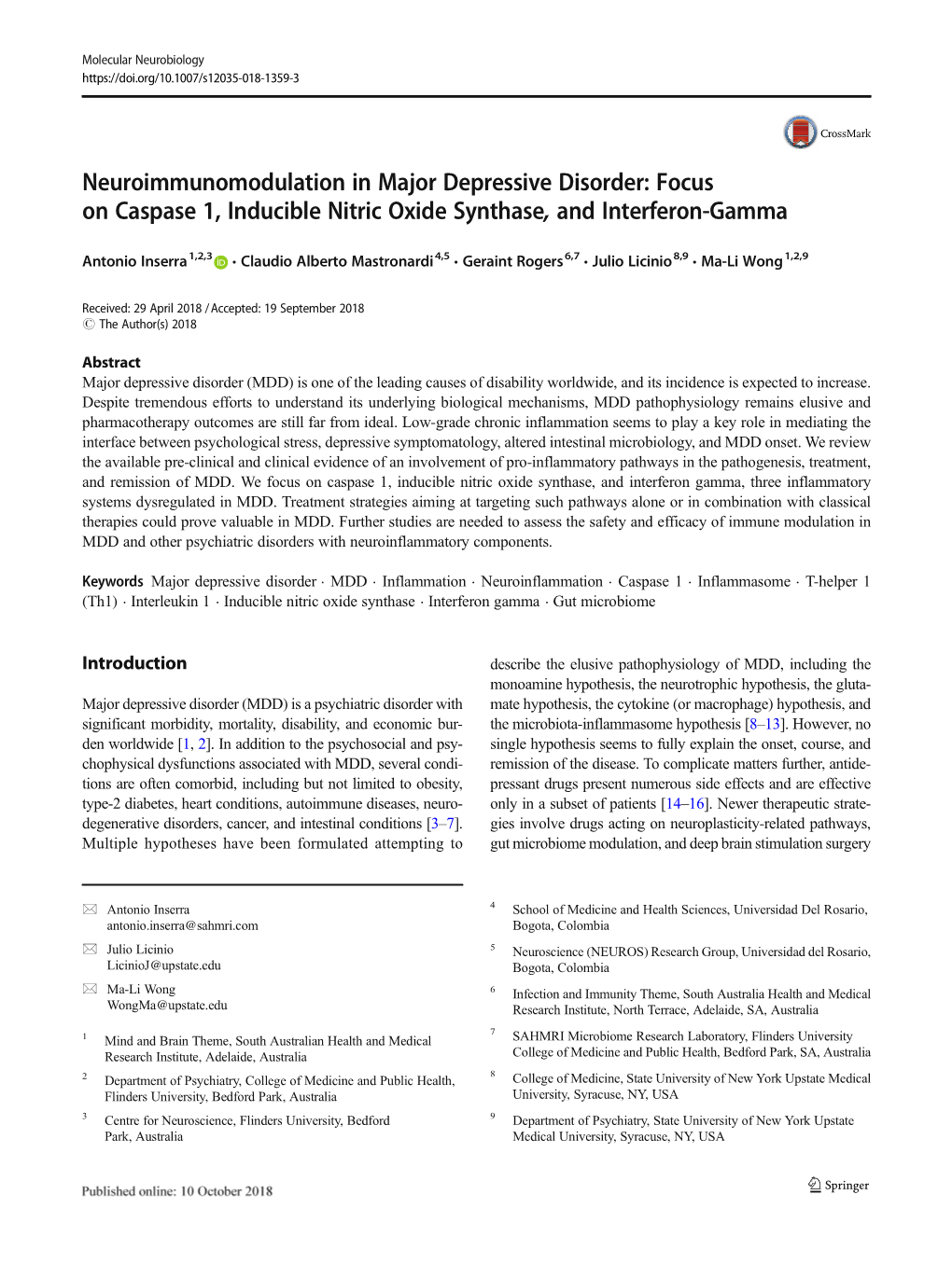 Focus on Caspase 1, Inducible Nitric Oxide Synthase, and Interferon-Gamma