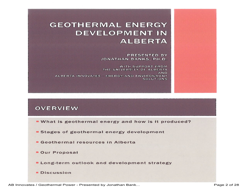 Geothermal Energy Development in Alberta