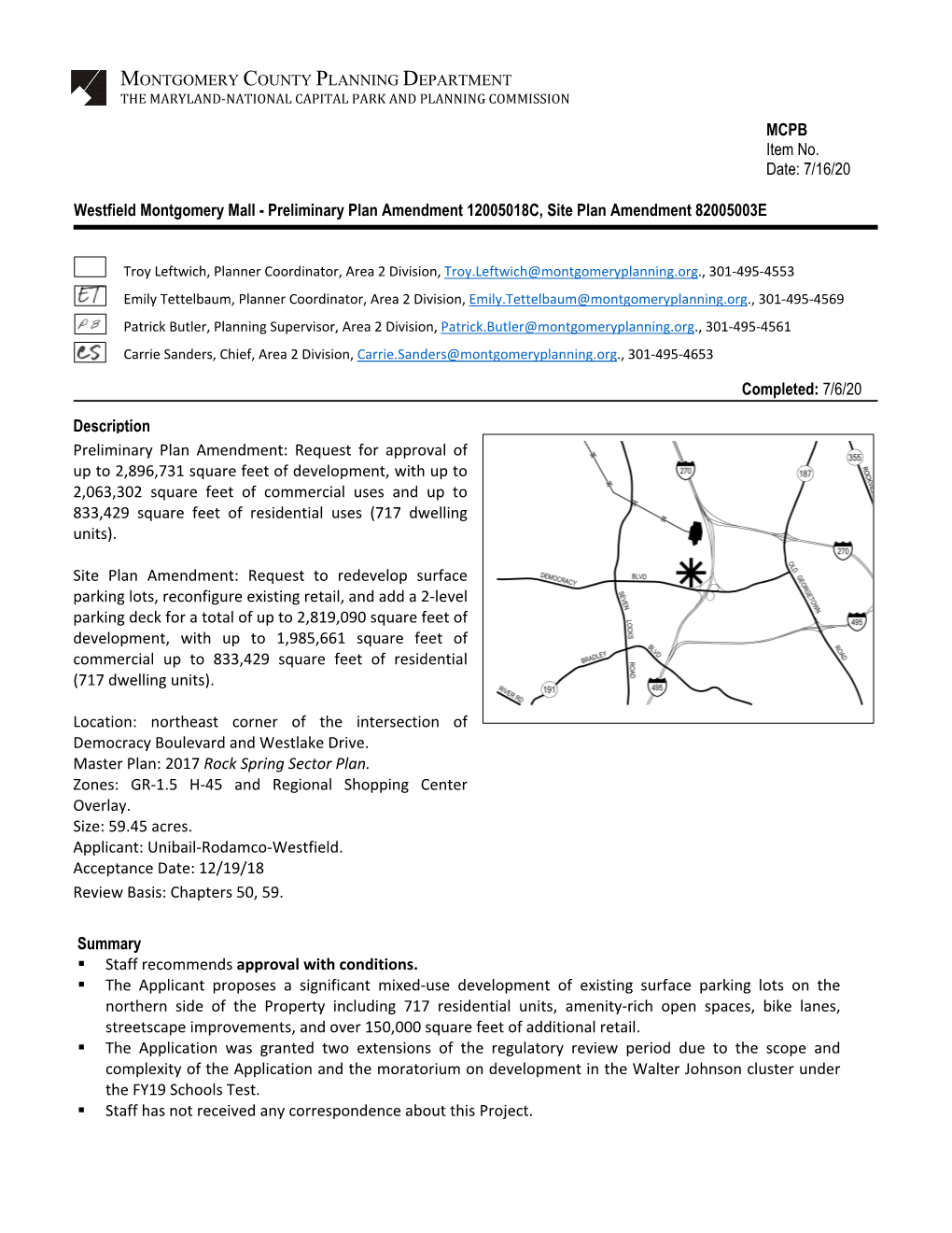 Westfield Montgomery Mall - Preliminary Plan Amendment 12005018C, Site Plan Amendment 82005003E