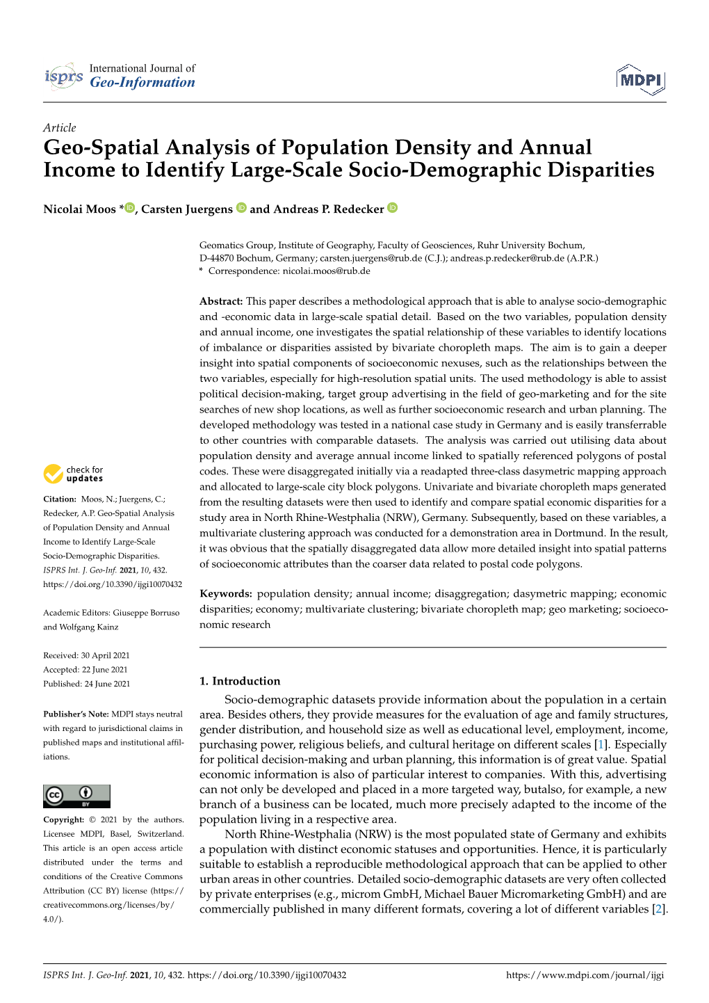 Geo-Spatial Analysis of Population Density and Annual Income to Identify Large-Scale Socio-Demographic Disparities