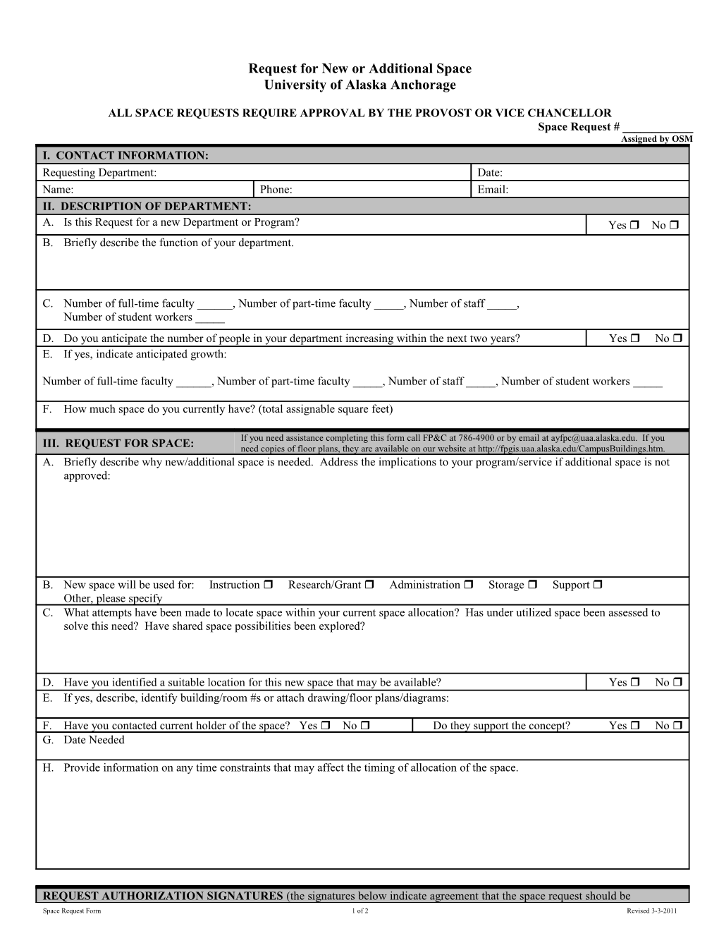 Space Allocation Request Form