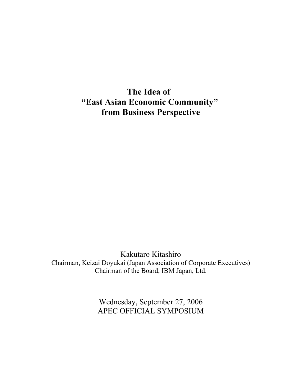 Establishment of the East Asia Economic Community (EAEC)