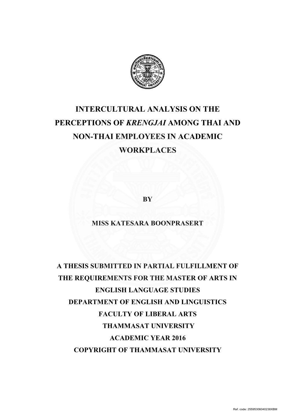 Intercultural Analysis on the Perceptions of Krengjai Among Thai and Non-Thai Employees in Academic Workplaces