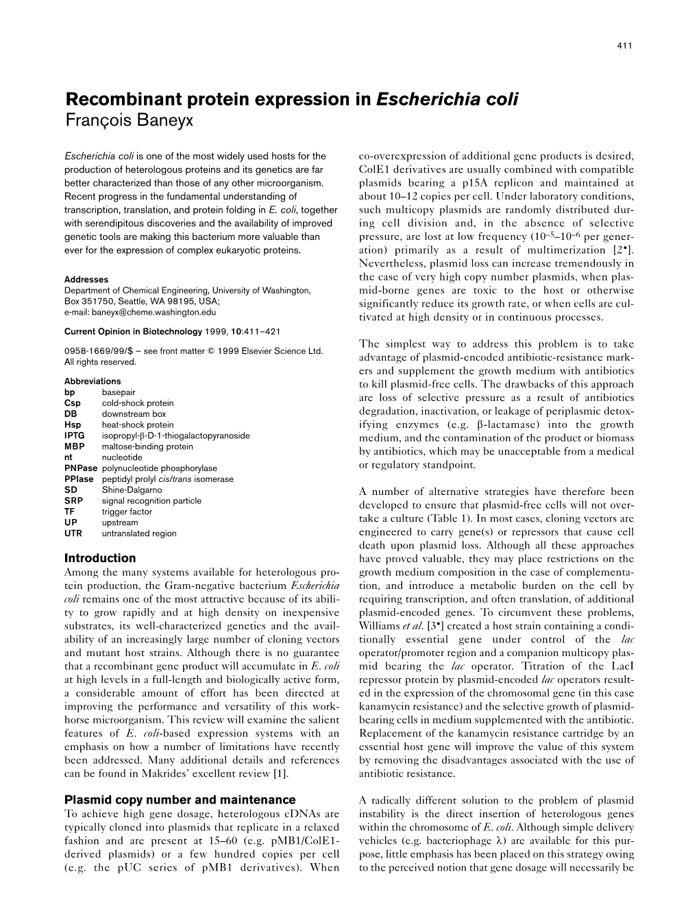 Recombinant Protein Expression in Escherichia Coli François Baneyx