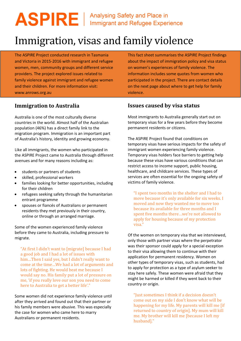 Immigration, Visas and Family Violence