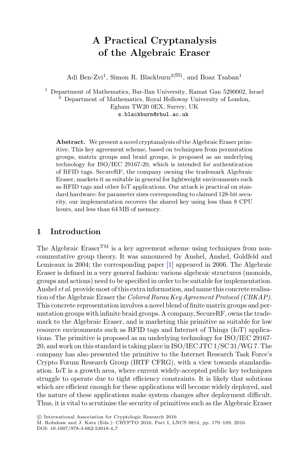 A Practical Cryptanalysis of the Algebraic Eraser