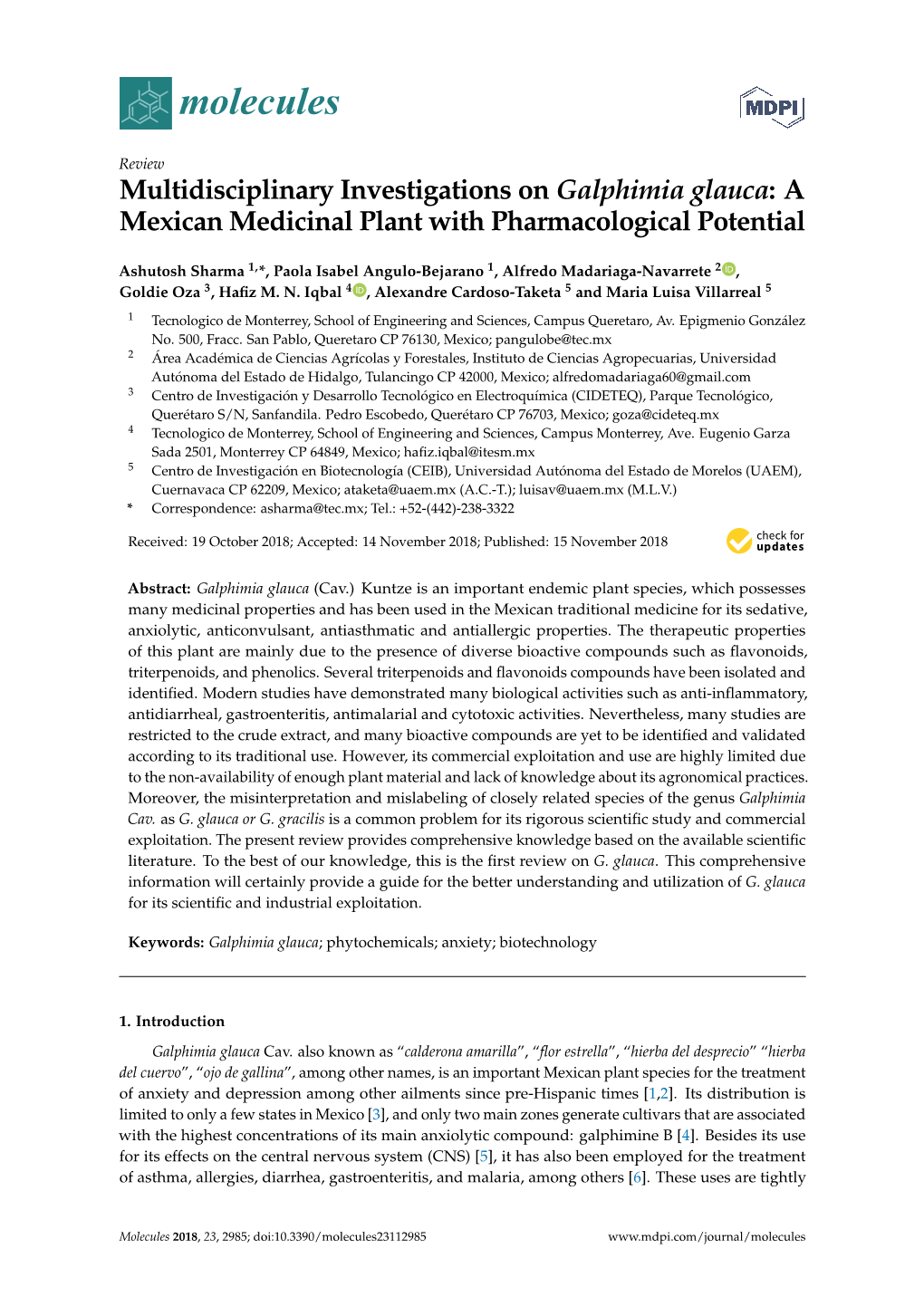 A Mexican Medicinal Plant with Pharmacological Potential