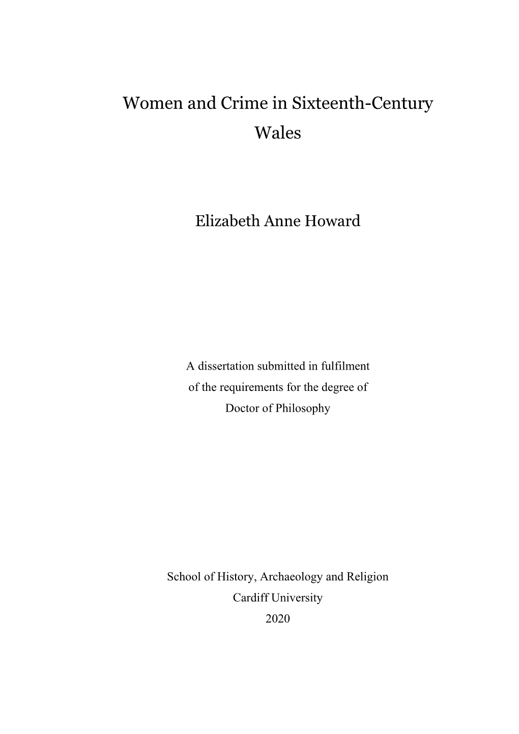 Women and Crime in Sixteenth-Century Wales