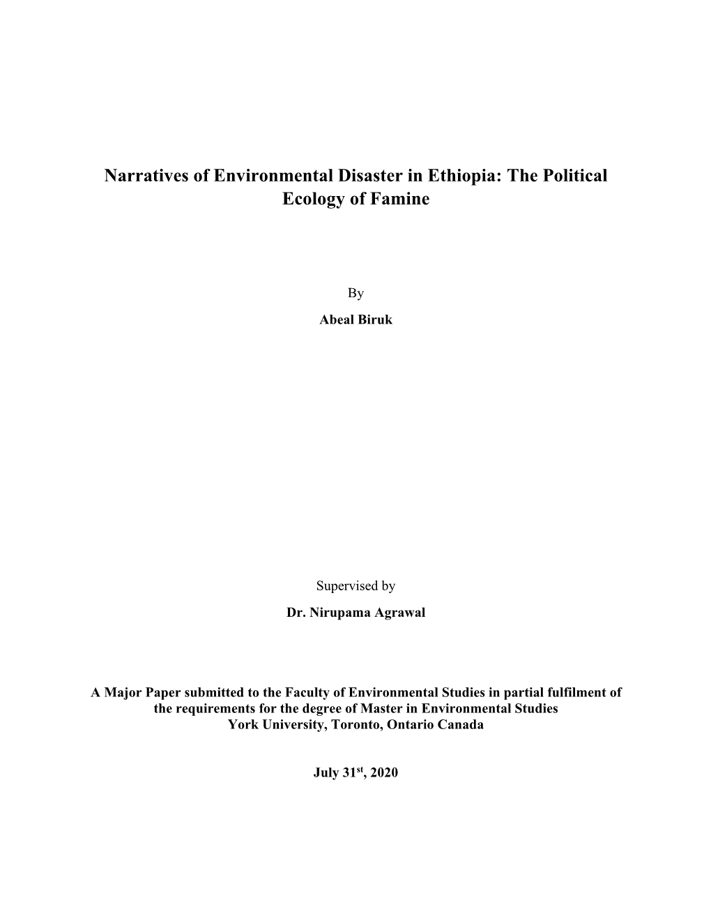 Narratives of Environmental Disaster in Ethiopia: the Political Ecology of Famine