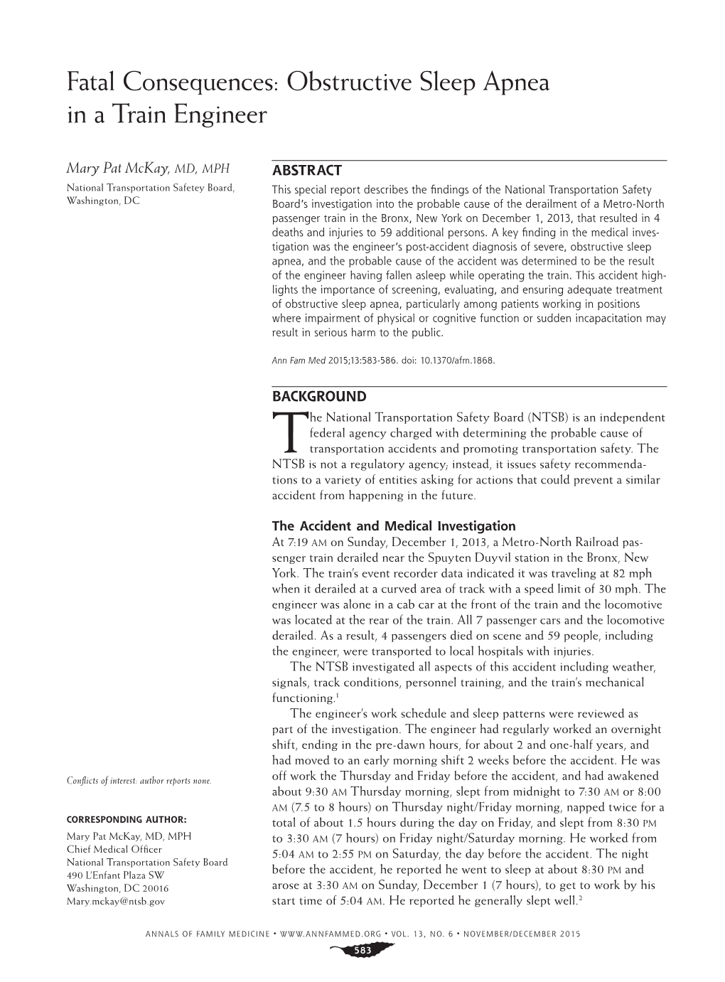 Obstructive Sleep Apnea in a Train Engineer