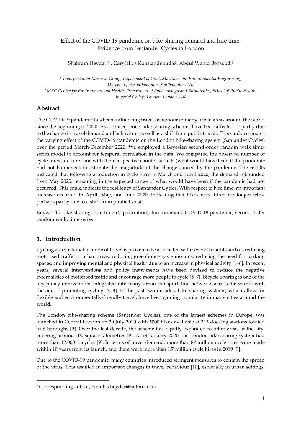 Effect of the COVID-19 Pandemic on Bike-Sharing Demand and Hire Time: Evidence from Santander Cycles in London