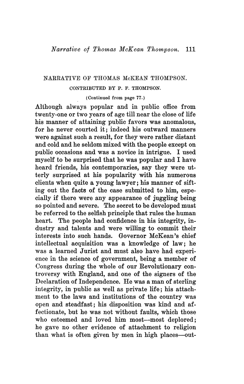 Narrative of Thomas Mckean Thompson. Ill Although Always