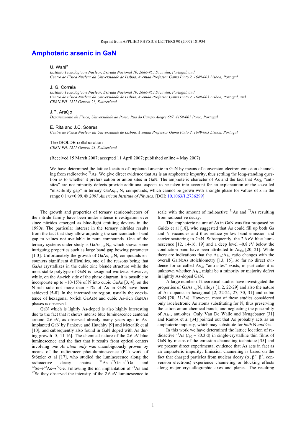 Amphoteric Arsenic in Gan