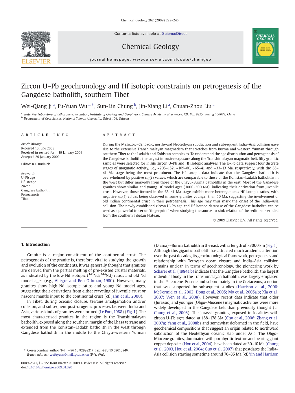 Zircon U–Pb Geochronology and Hf Isotopic Constraints on Petrogenesis of the Gangdese Batholith, Southern Tibet