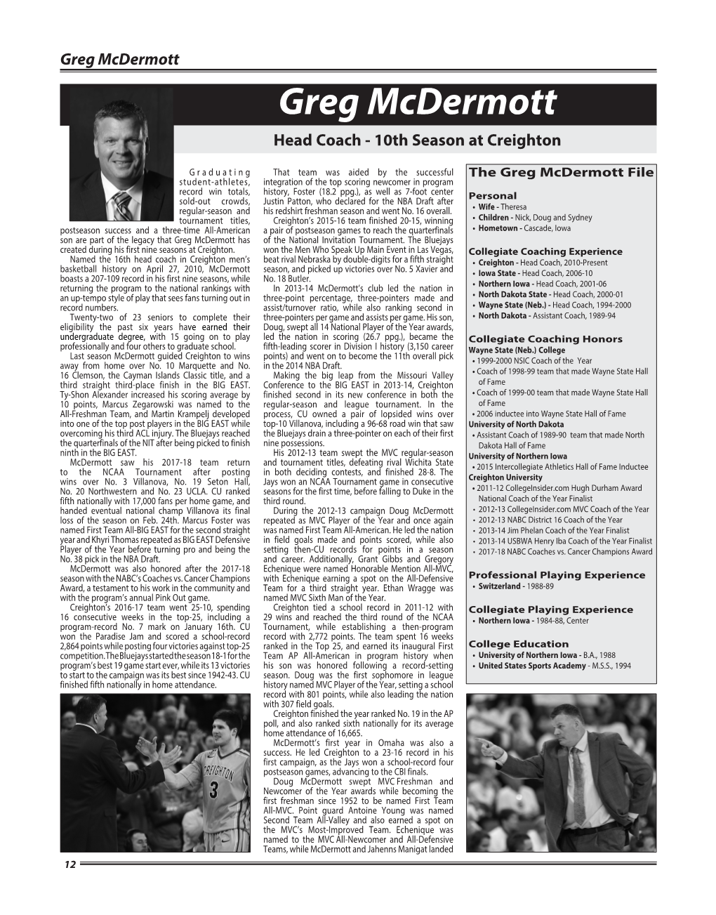 Greg Mcdermott Greg Mcdermott Head Coach - 10Th Season at Creighton