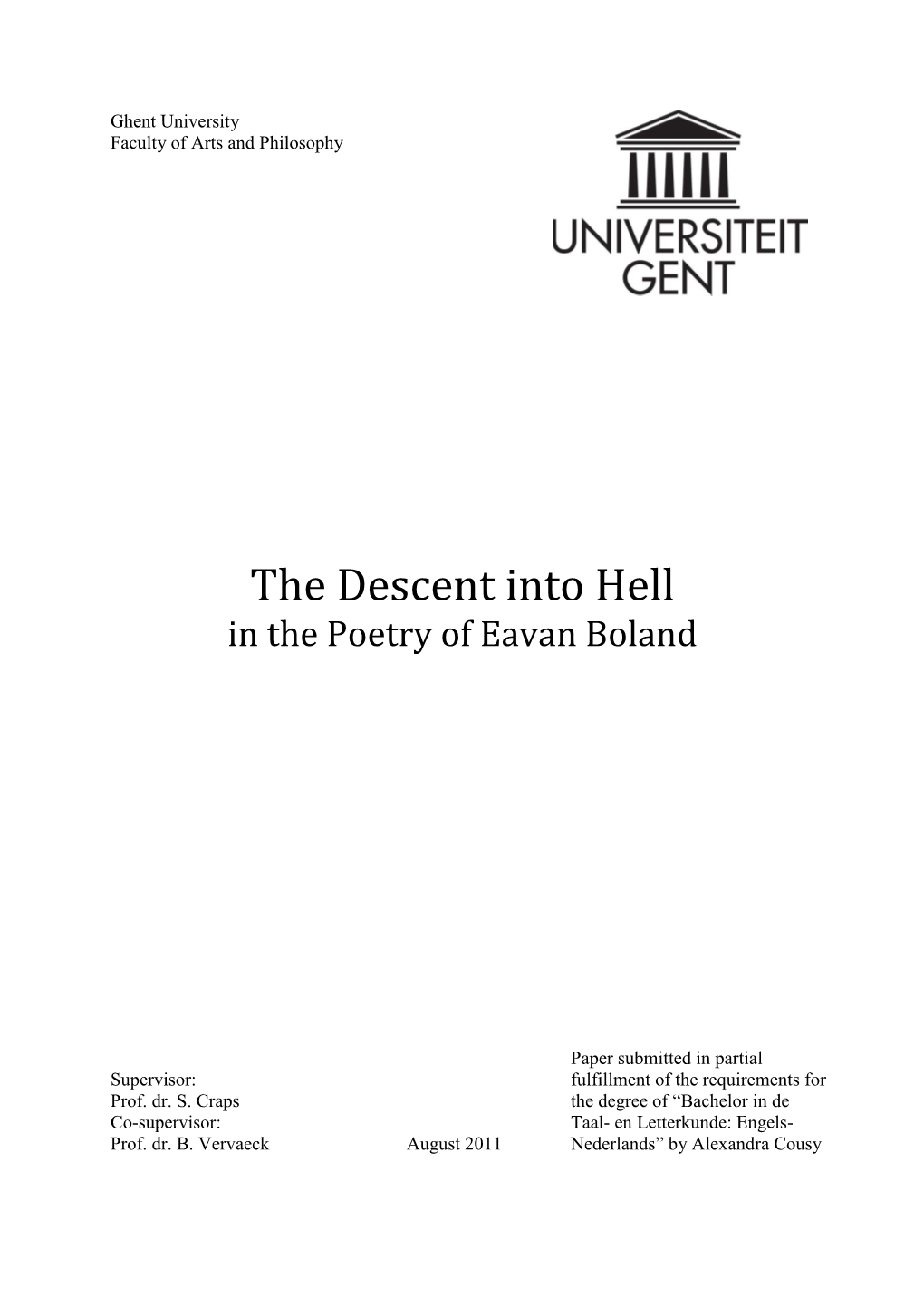 The Descent Into Hell in the Poetry of Eavan Boland