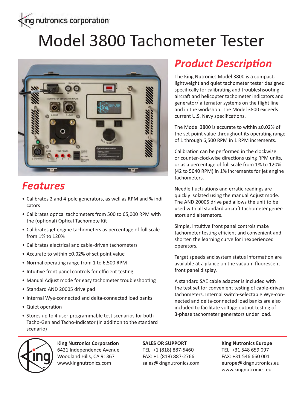 Model 3800 Tachometer Tester