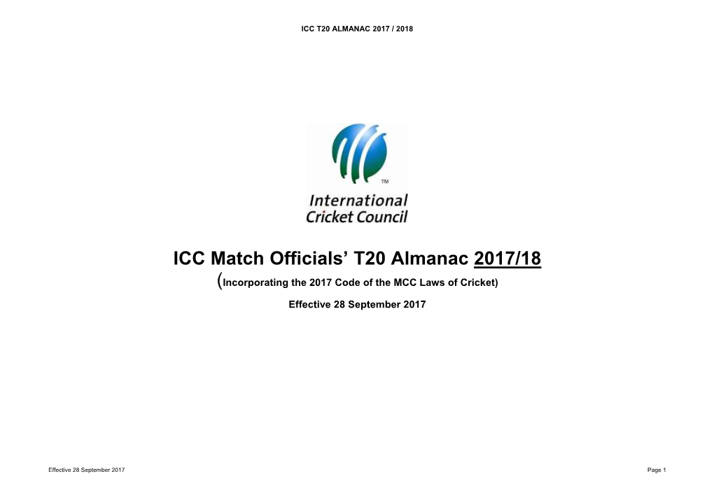 ICC Match Officials' T20 Almanac 2017/18