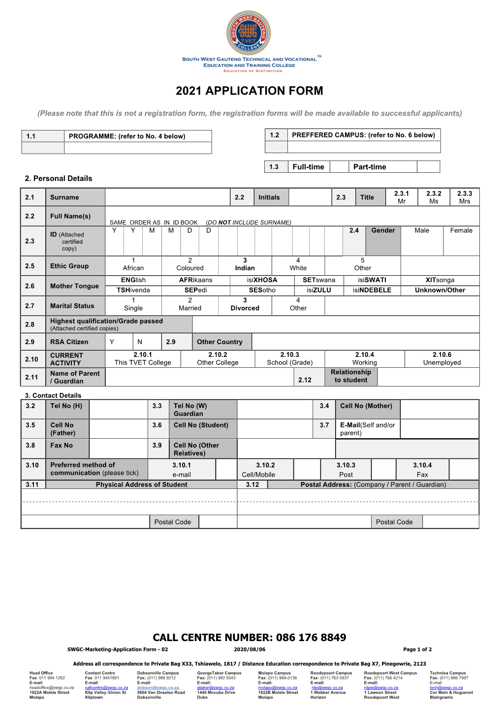 2021 Application Form