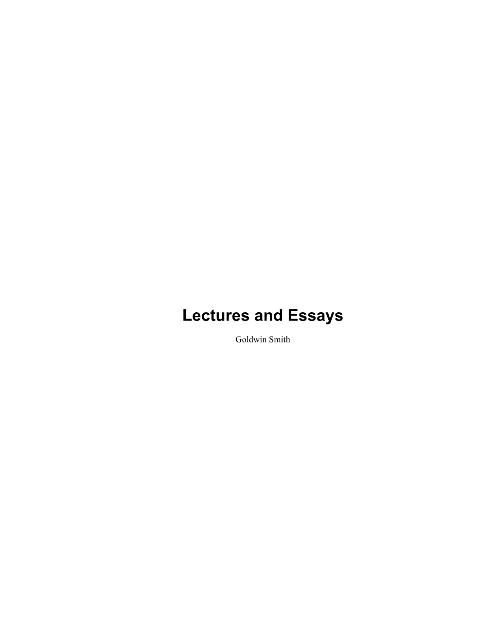 Lectures and Essays