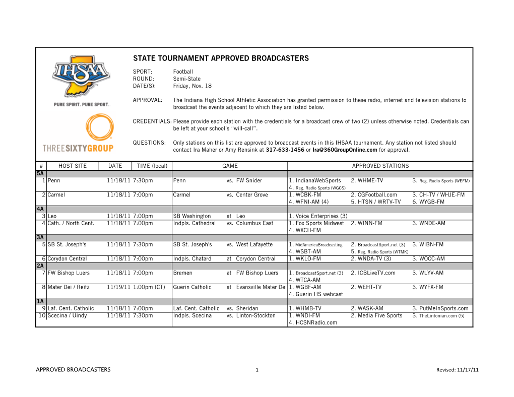 State Tournament Approved Broadcasters