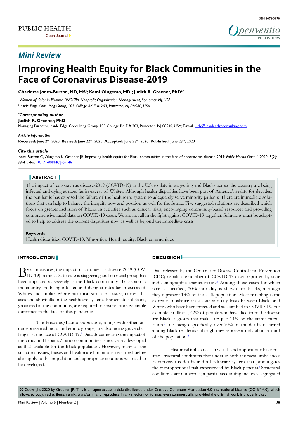 Improving Health Equity for Black Communities in the Face of Coronavirus Disease-2019