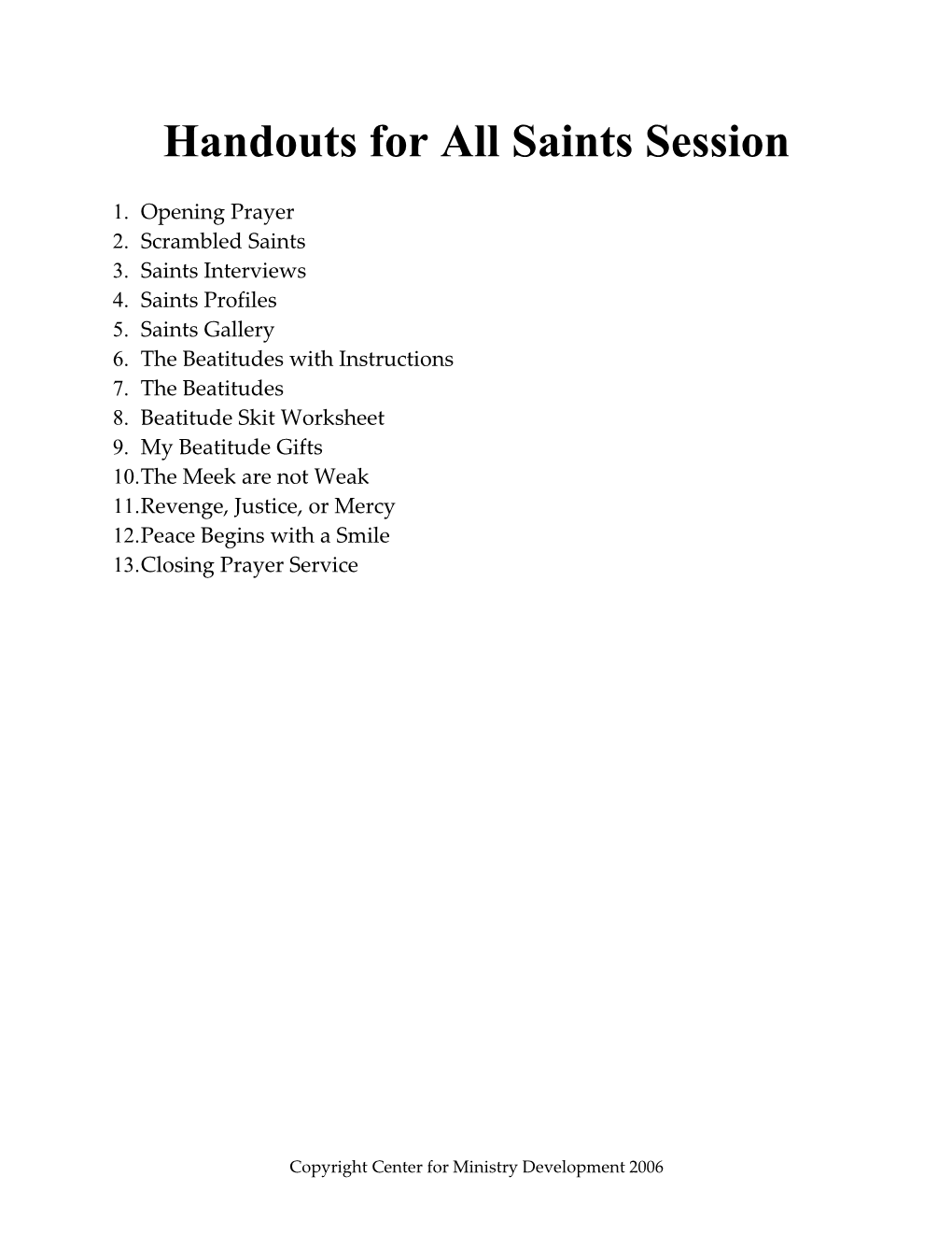 Handouts For All Saints Session