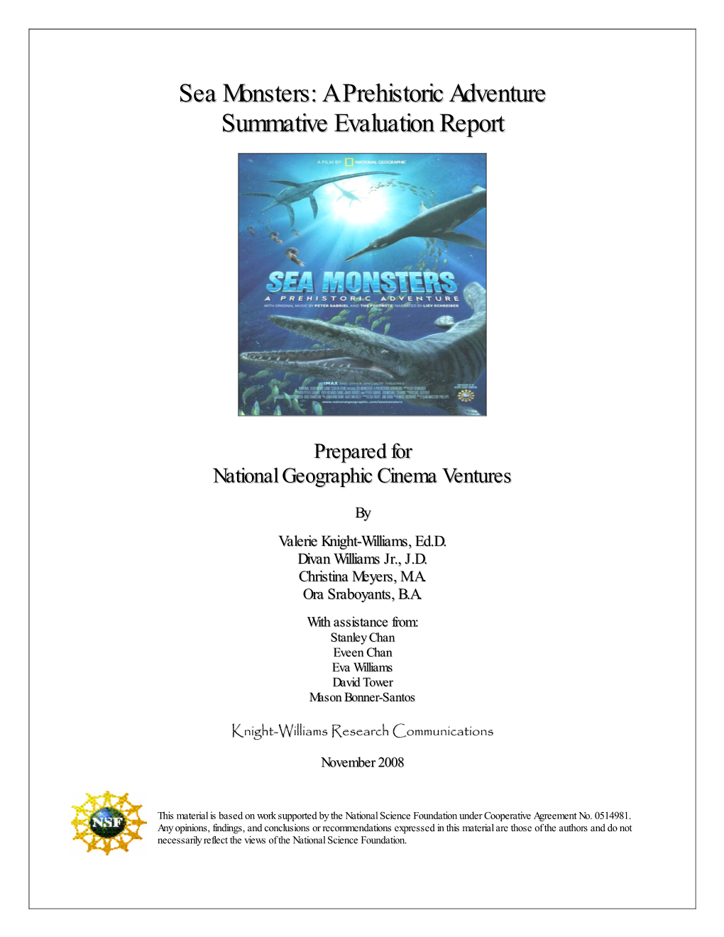 Sea Monsters: a Prehiistoriic Adventure Summatiive Evalluatiion Report