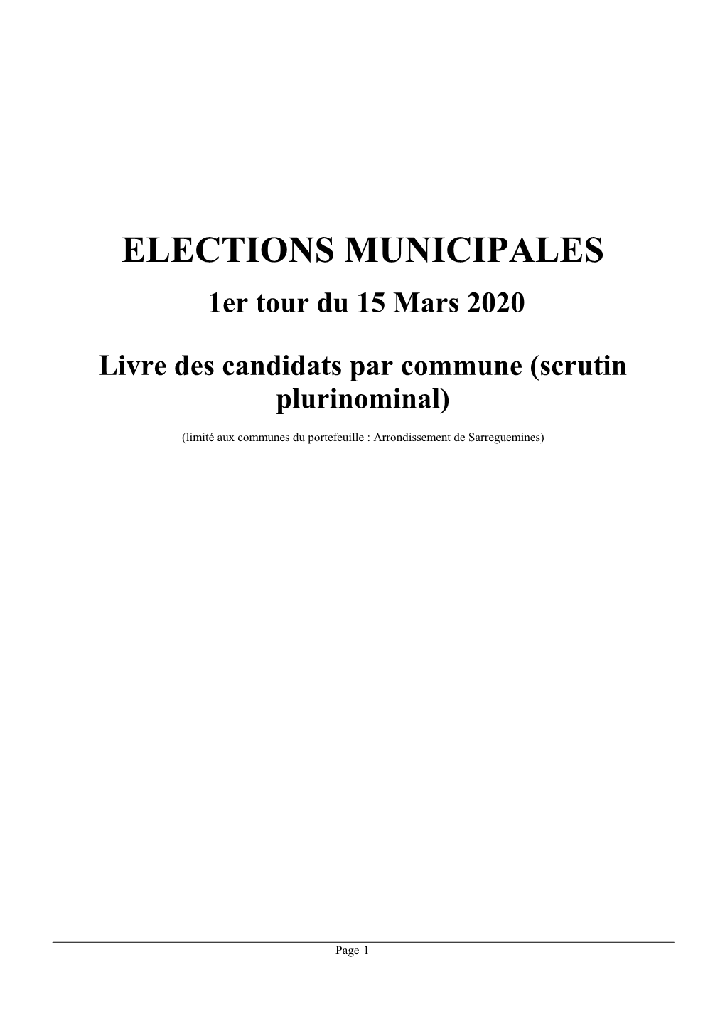 ELECTIONS MUNICIPALES 1Er Tour Du 15 Mars 2020