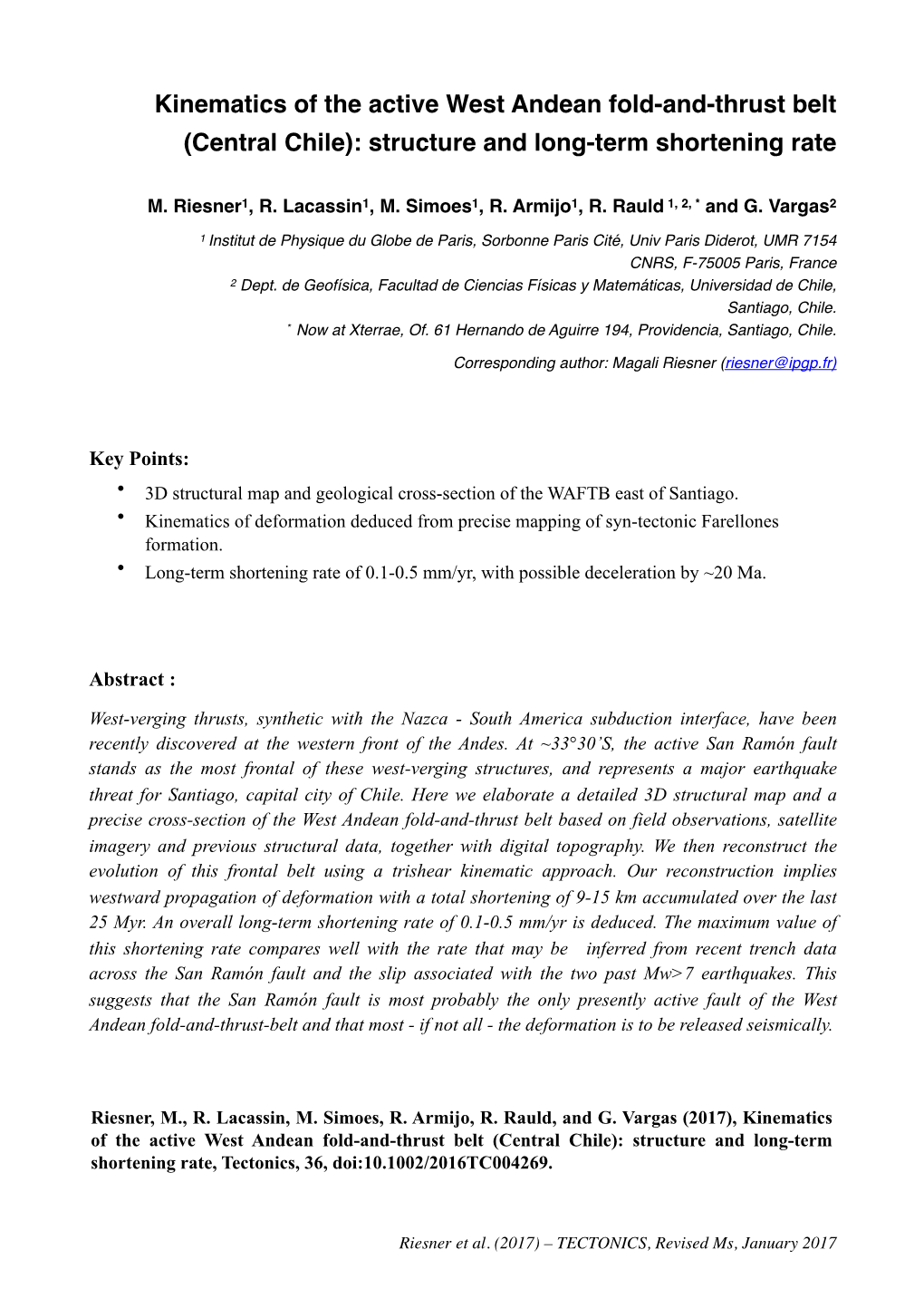 Kinematics of the Active West Andean Fold-And-Thrust Belt (Central Chile): Structure and Long-Term Shortening Rate