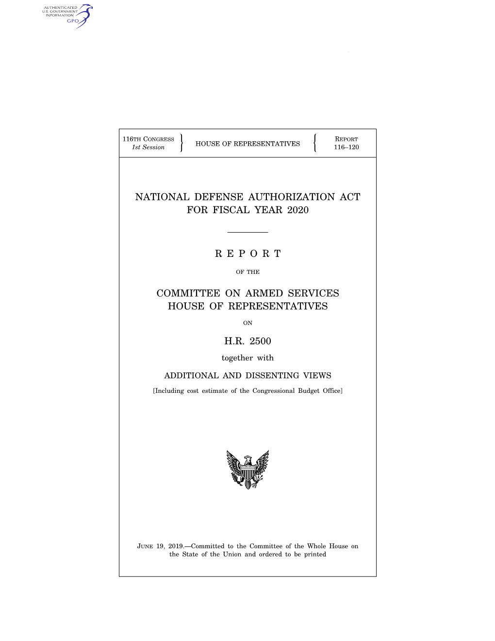 National Defense Authorization Act for Fiscal Year 2020