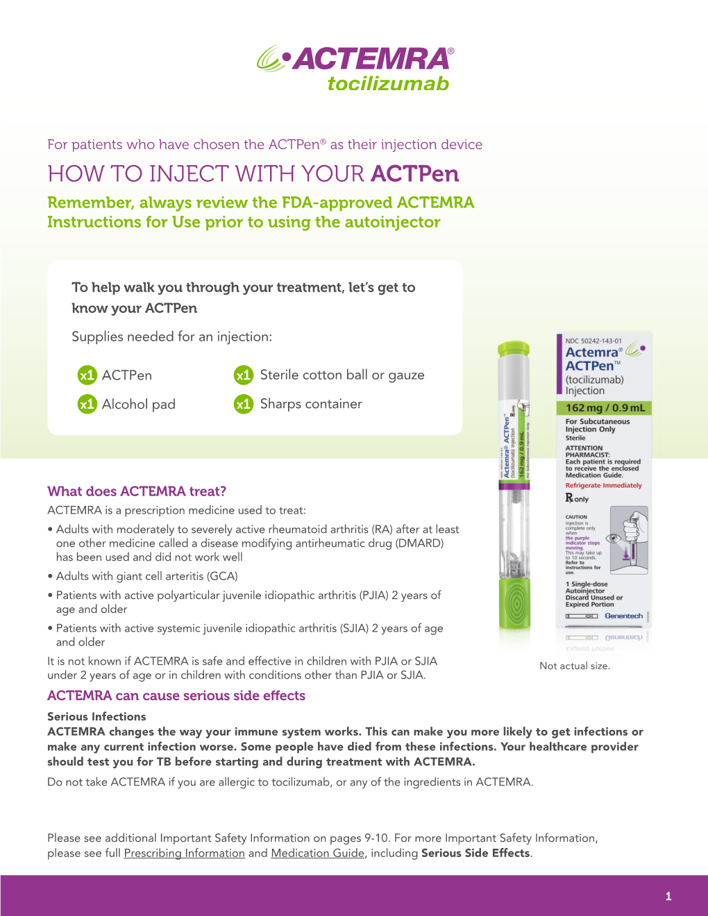 HOW to INJECT with YOUR Actpen Remember, Always Review the FDA-Approved ACTEMRA Instructions for Use Prior to Using the Autoinjector