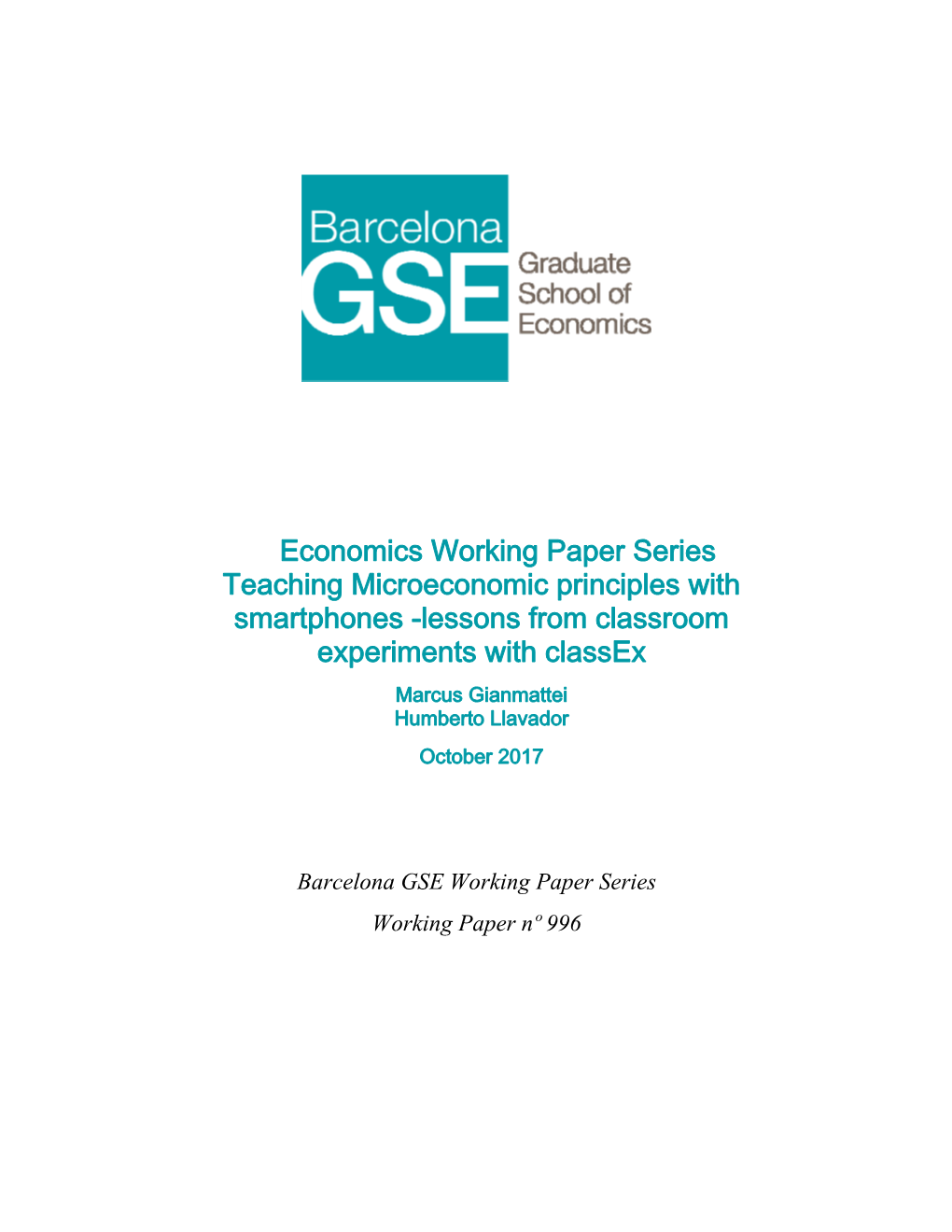 Economics Working Paper Series Teaching Microeconomic Principles