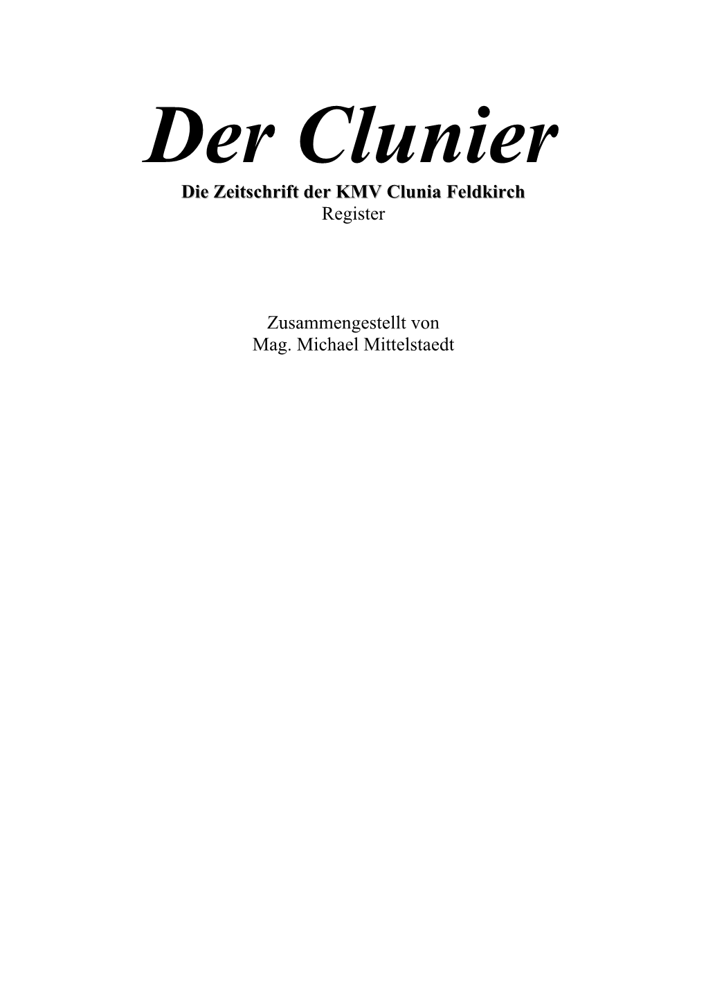 Der Clunier Die Zeitschrift Der KMV Clunia Feldkirch Register