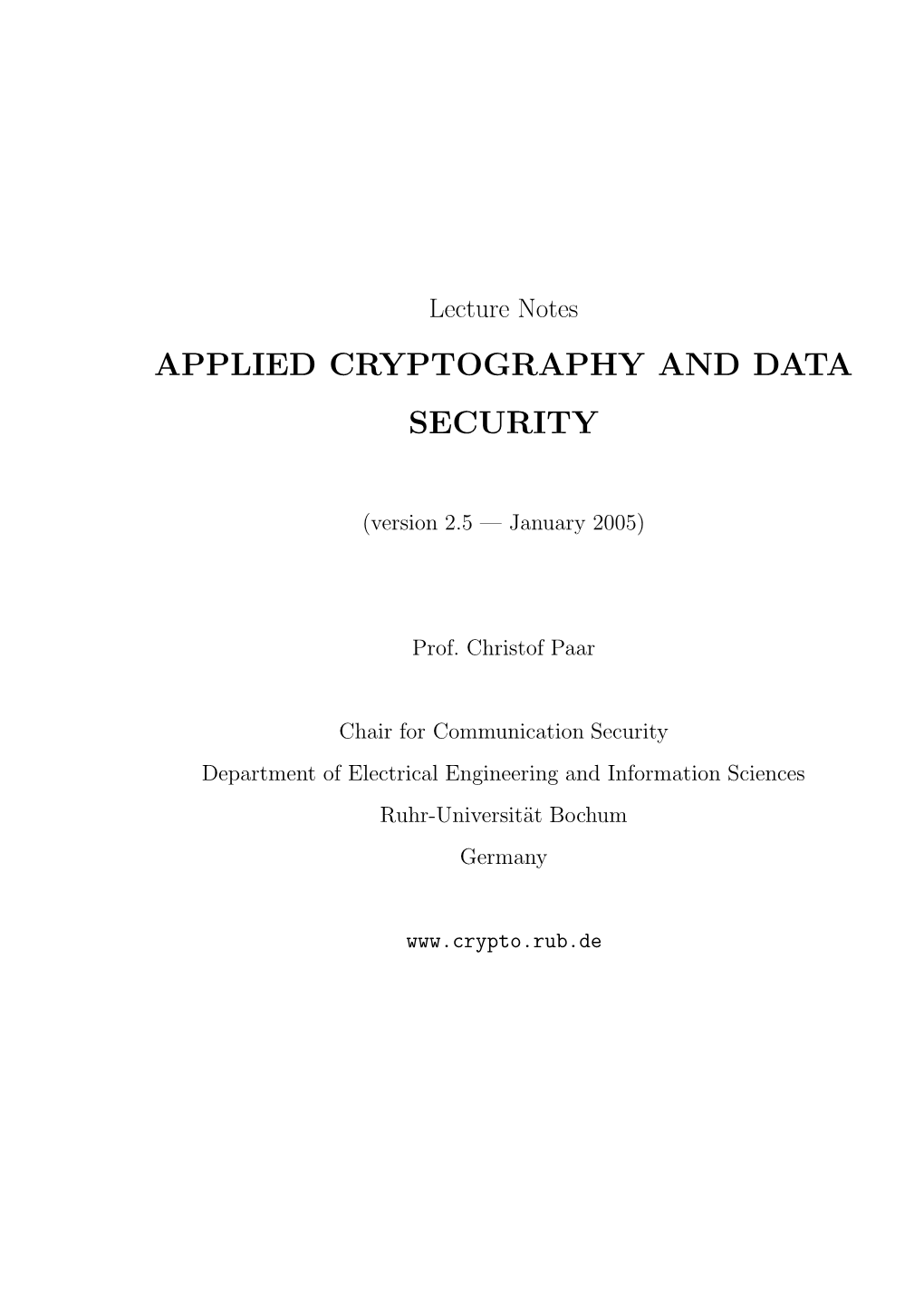 Applied Cryptography and Data Security