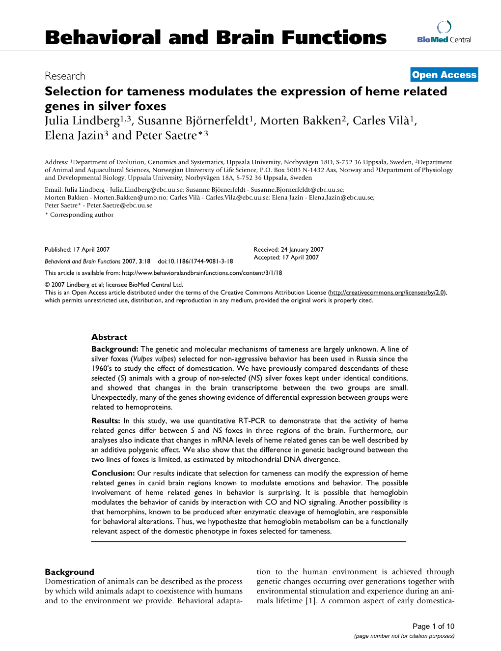 Behavioral and Brain Functions Biomed Central