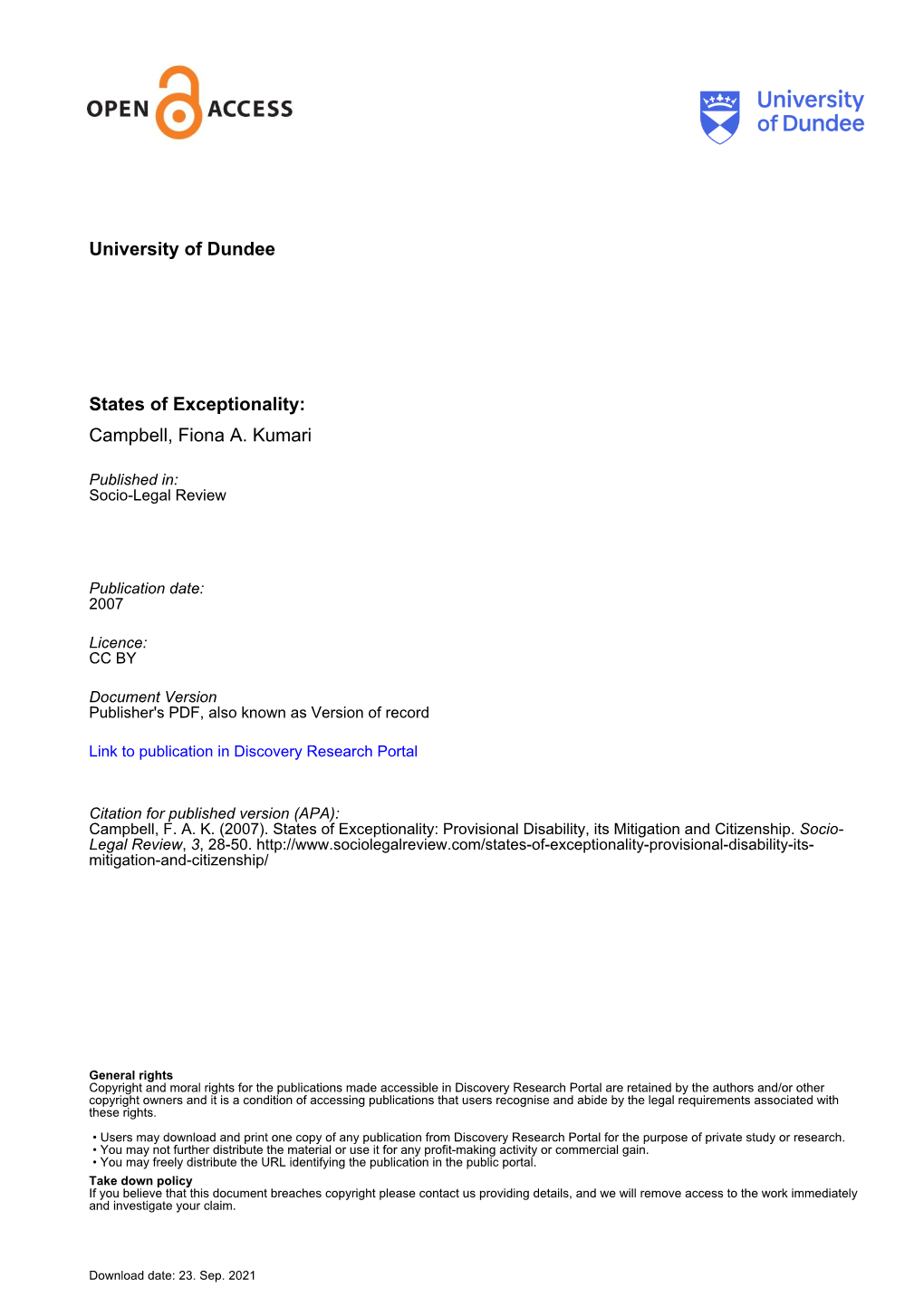 States of Exceptionality: Provisional Disability, Its Mitigation and Citizenship