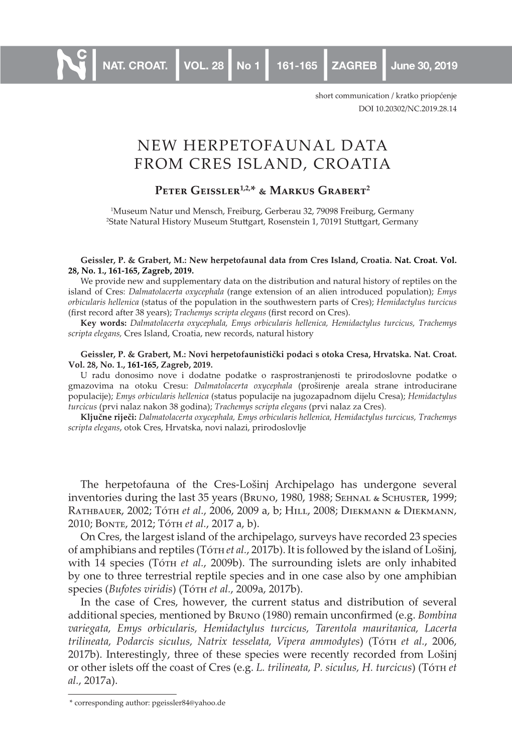 New Herpetofaunal Data from Cres Island, Croatia