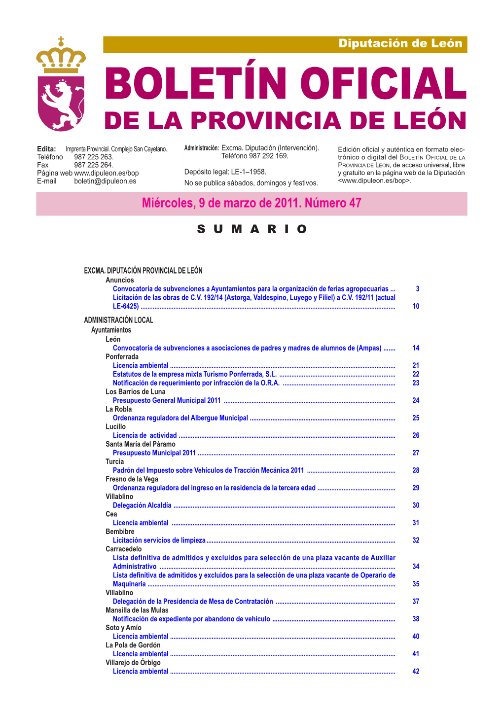 Boletín Oficial De La Provincia De León