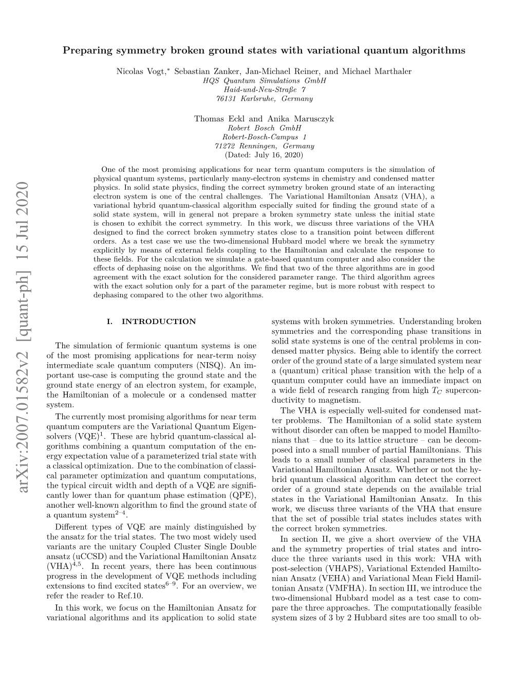 Arxiv:2007.01582V2 [Quant-Ph] 15 Jul 2020