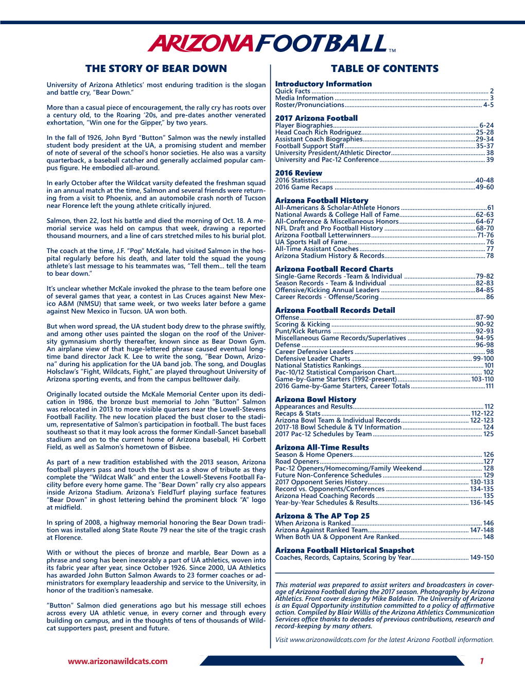 The Story of Bear Down Table of Contents