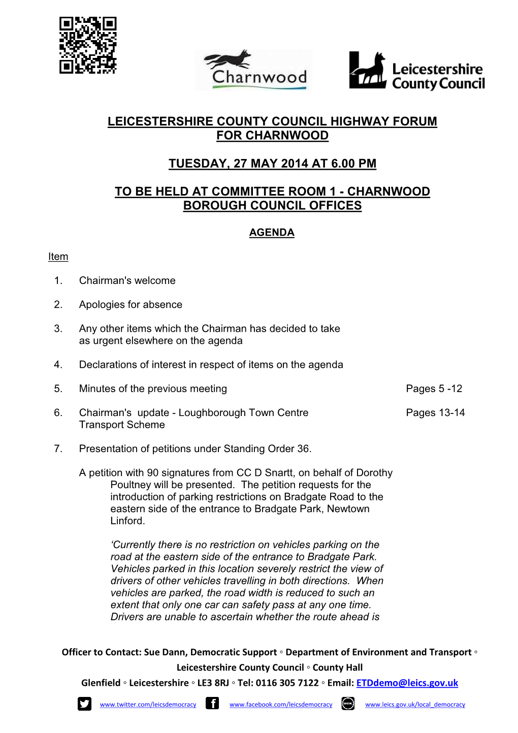 Leicestershire County Council Highway Forum for Charnwood Tuesday