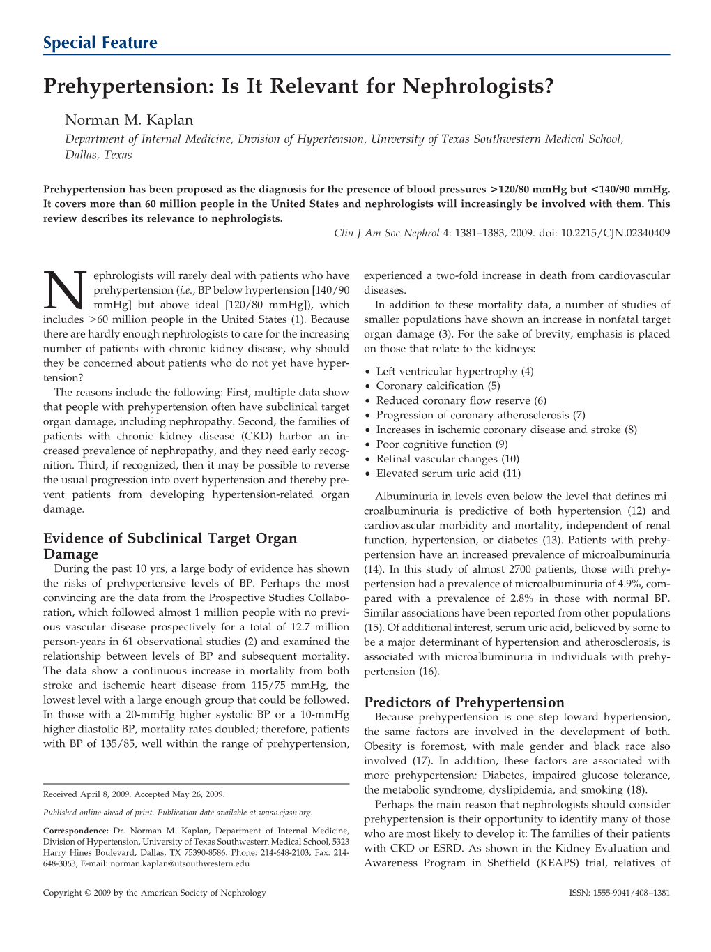 Prehypertension: Is It Relevant for Nephrologists?